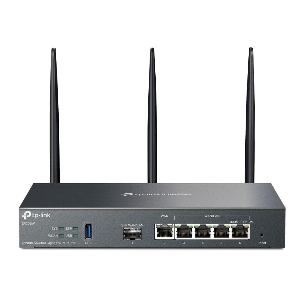 TP-Link Omada AX3000 WI-FI 6 Gigabit VPN Router Port: 1 Gigabit SFP Wan/lan Port, 1 Gigabit RJ45 WAN Port, 4 Gigabit Wan/lan RJ45 Ports, 1 U